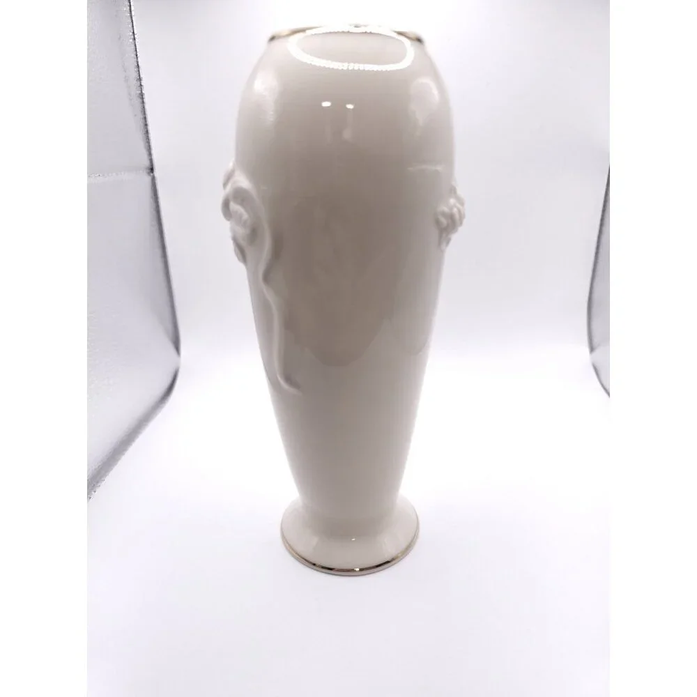 White Ceramic Vase With Rose Embossed Design & Gold Trim - Picture 11 of 11